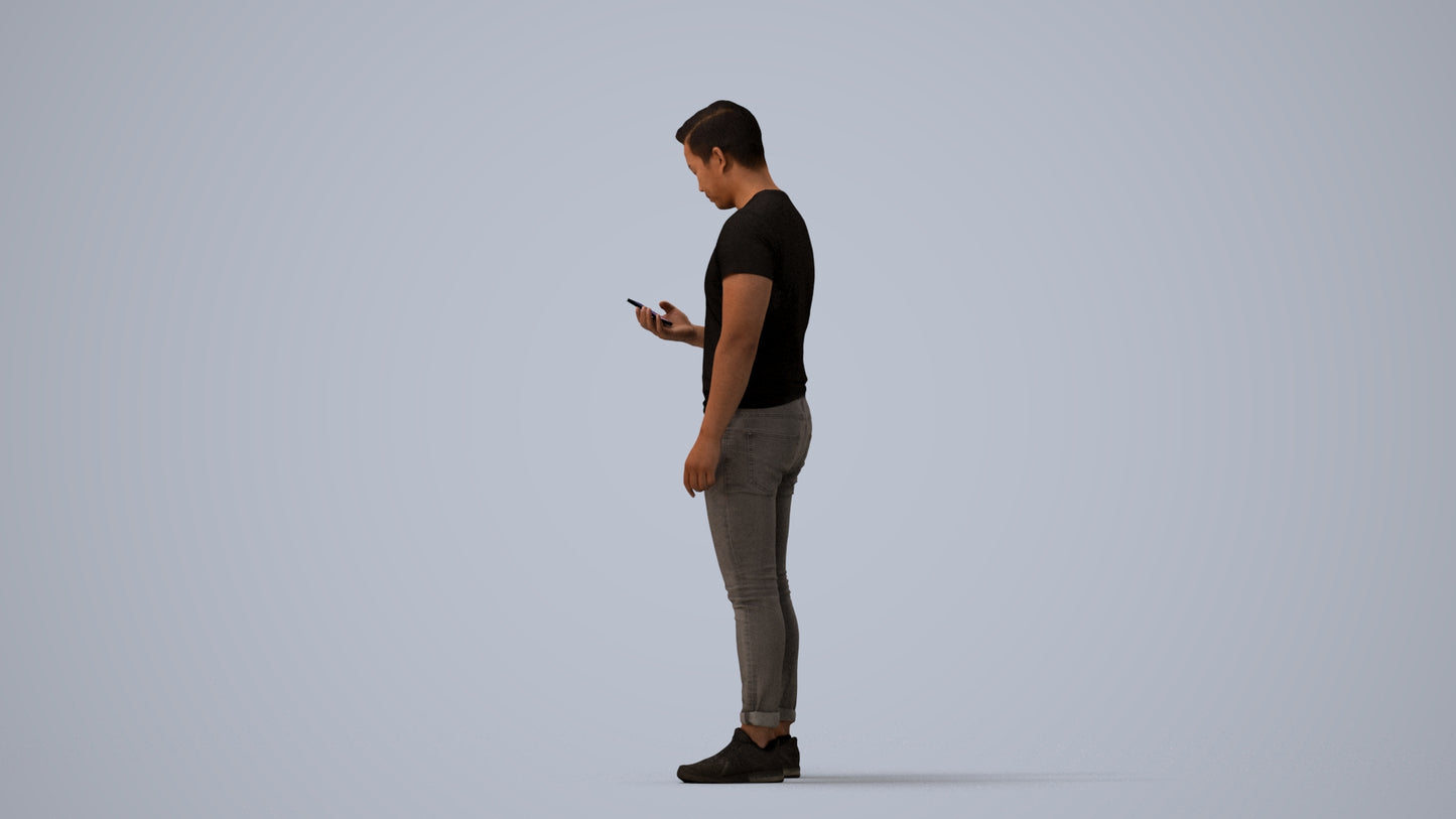 photogrammetry 3D man casual standing, realistic human model archviz FBX, three-quarter view render