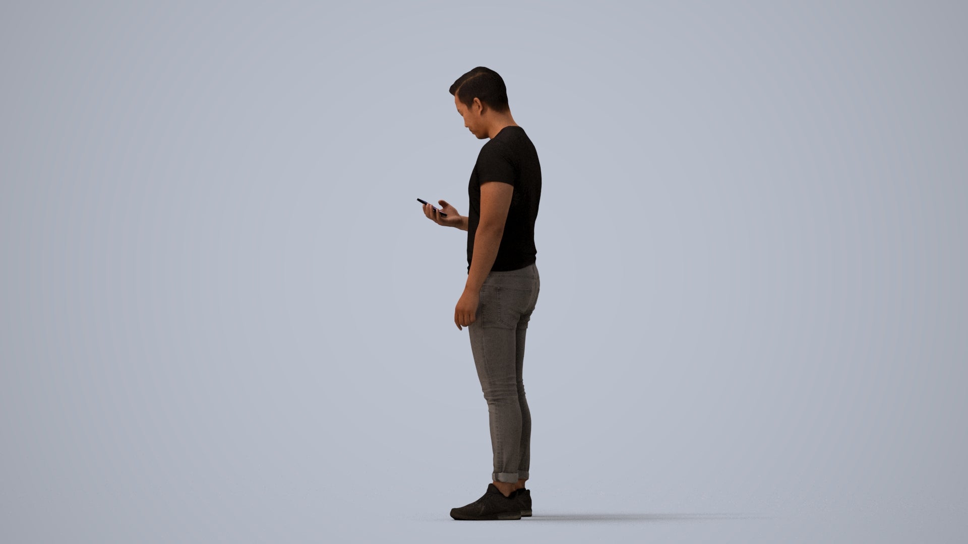photogrammetry 3D man casual standing, realistic human model archviz FBX, three-quarter view render