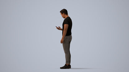 photogrammetry 3D man casual standing, realistic human model archviz FBX, three-quarter view render