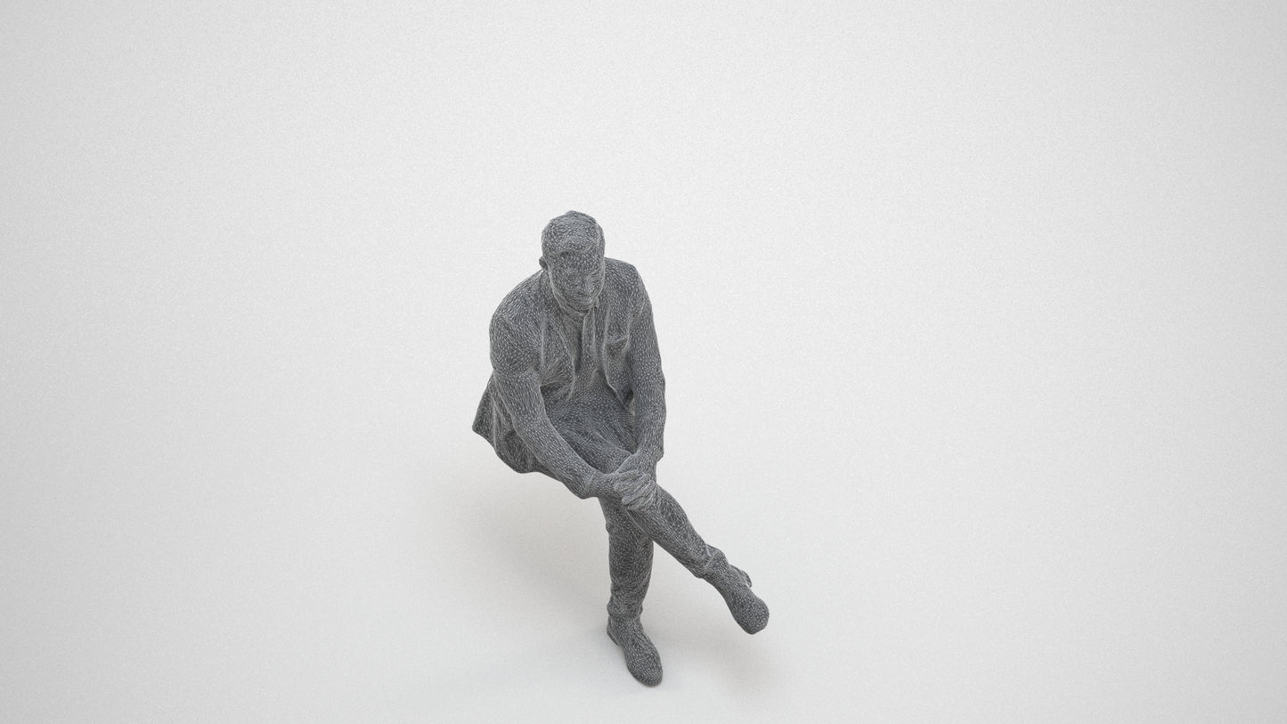 3D people model man business, scanned human for 3ds Max rendering, wireframe three-quarter view