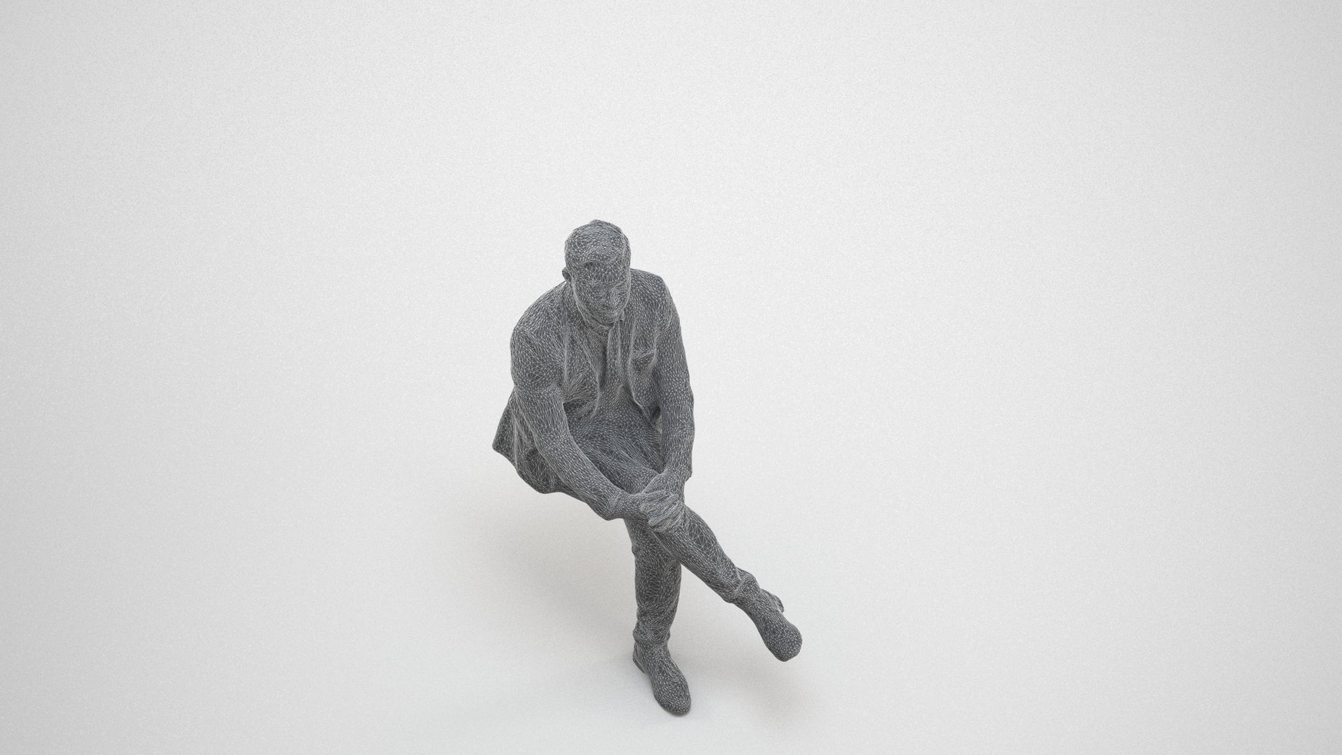 3D people model man business, scanned human for 3ds Max rendering, wireframe three-quarter view