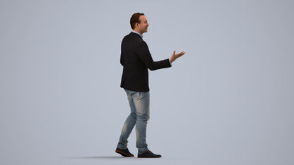 realistic 3D human man business, archviz people FBX OBJ for Blender, side view render