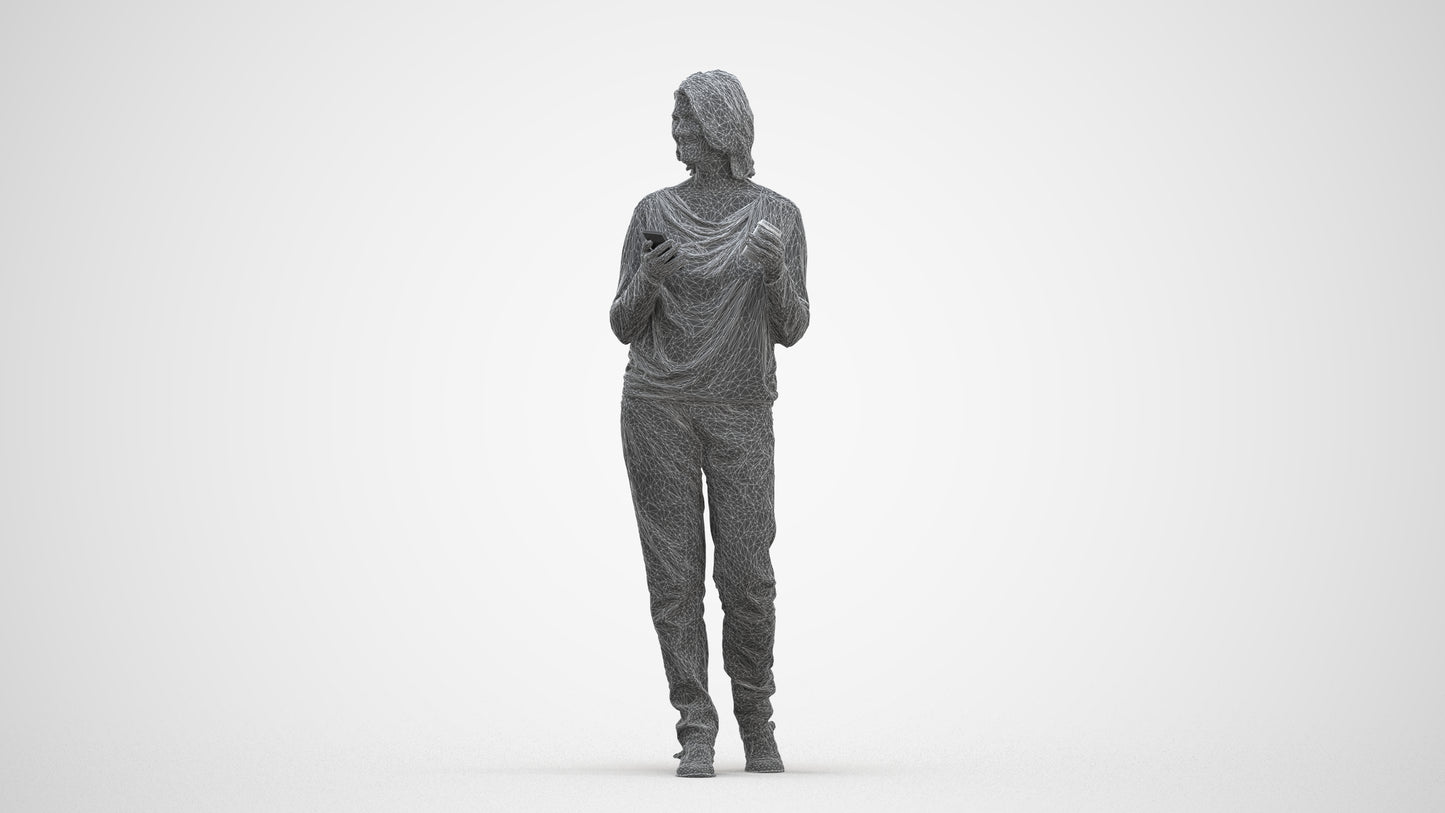 realistic 3D people woman casual walking, render-ready for V-Ray and Corona, FBX OBJ, three-quarter front view render