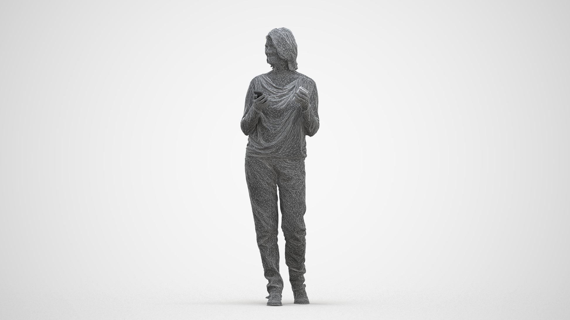 realistic 3D people woman casual walking, render-ready for V-Ray and Corona, FBX OBJ, three-quarter front view render