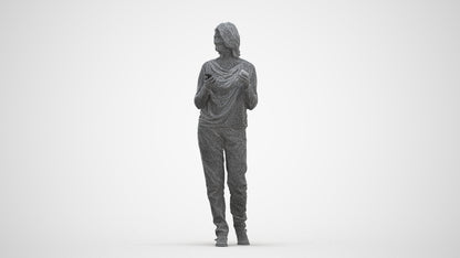 realistic 3D people woman casual walking, render-ready for V-Ray and Corona, FBX OBJ, three-quarter front view render