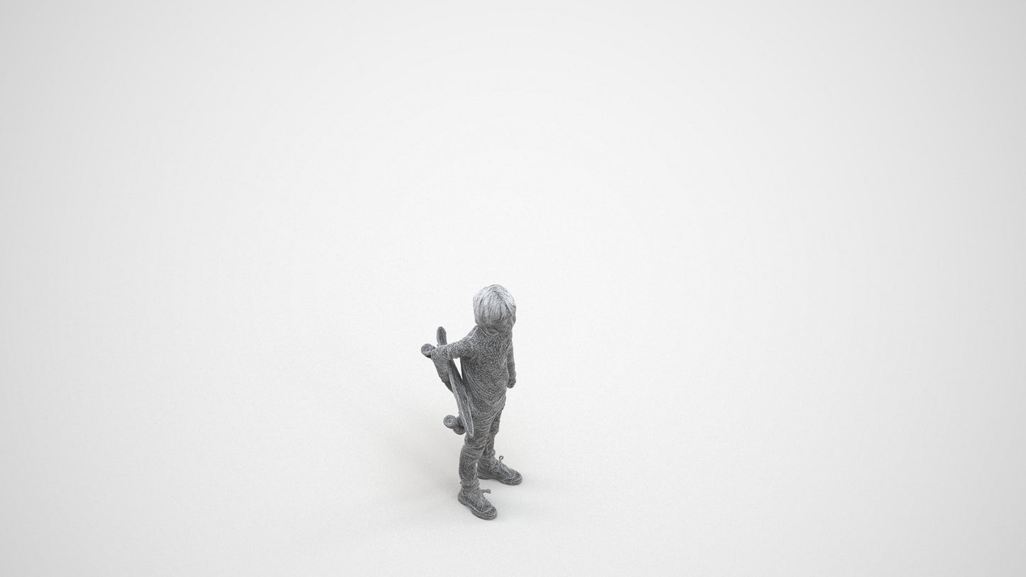 scanned 3D boy casual kids, photogrammetry people for Enscape and V-Ray, wireframe three-quarter view