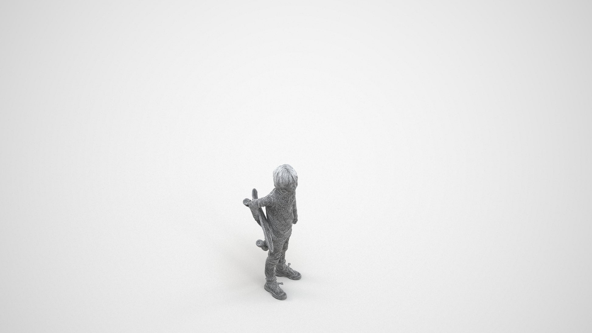scanned 3D boy casual kids, photogrammetry people for Enscape and V-Ray, wireframe three-quarter view