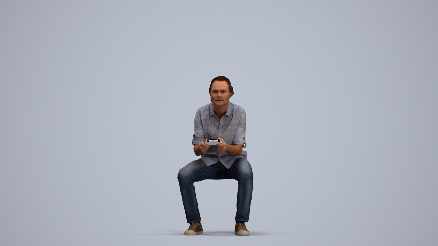 photogrammetry 3D man casual sitting, realistic human model archviz FBX, standing pose render