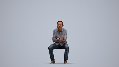 photogrammetry 3D man casual sitting, realistic human model archviz FBX, standing pose render