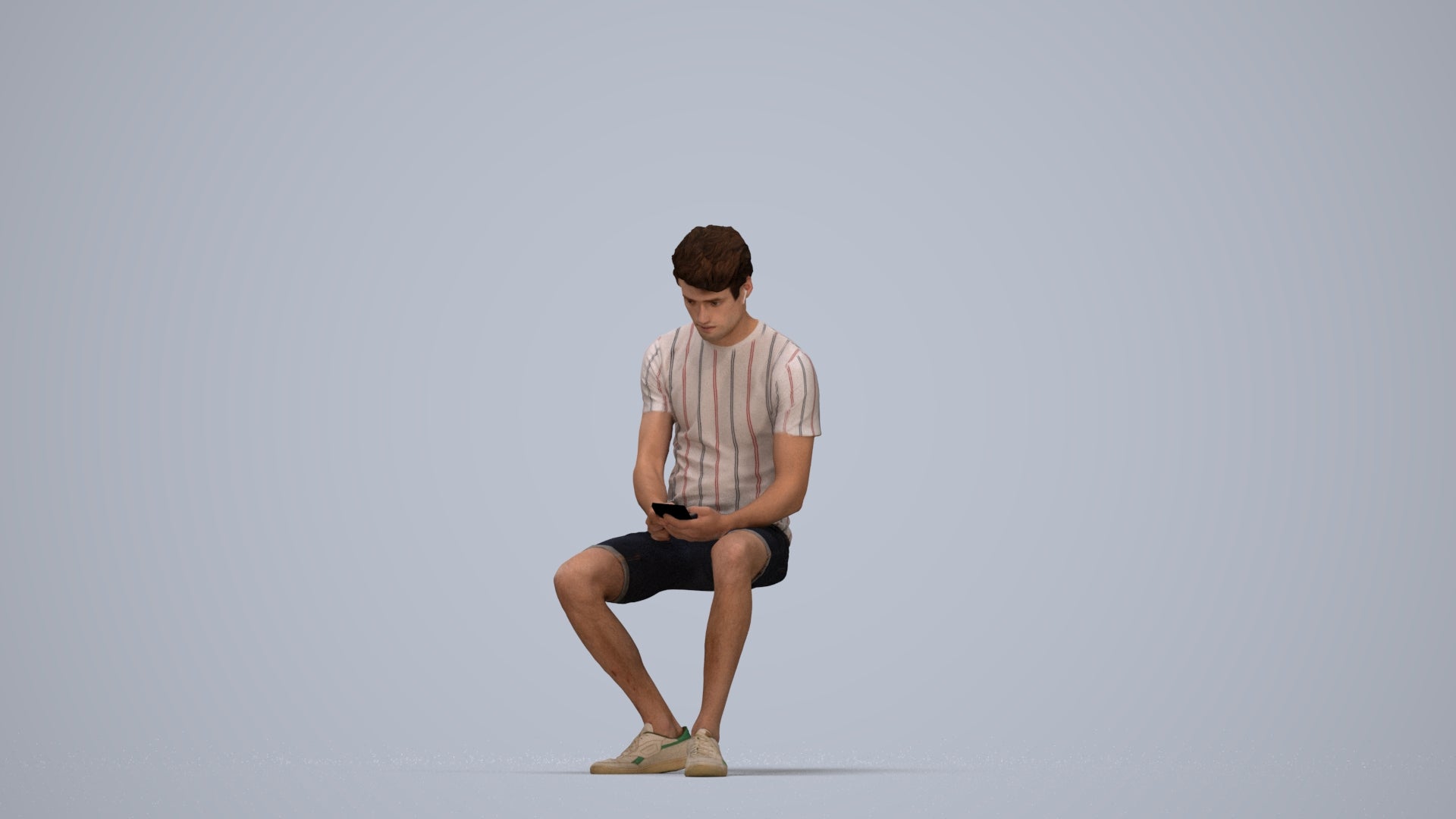 realistic 3D man casual sitting, scanned archviz people for Blender and 3ds Max, top-down view render