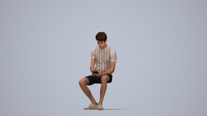 realistic 3D man casual sitting, scanned archviz people for Blender and 3ds Max, top-down view render