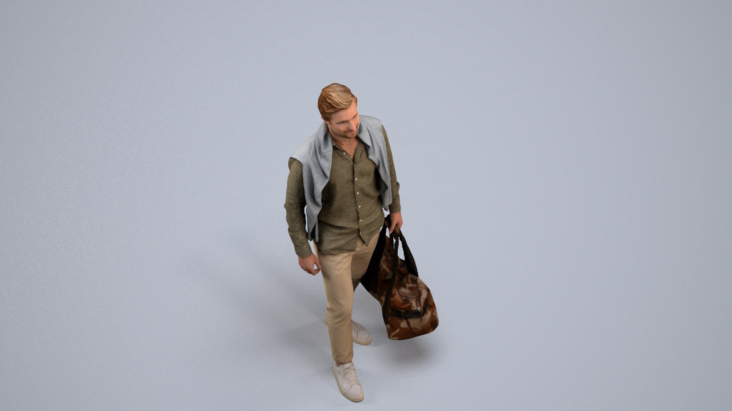 realistic 3D man casual walking, scanned archviz people for Blender and 3ds Max, back view render