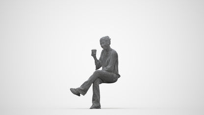 realistic 3D woman casual sitting, scanned archviz people for Blender and 3ds Max, wireframe back view