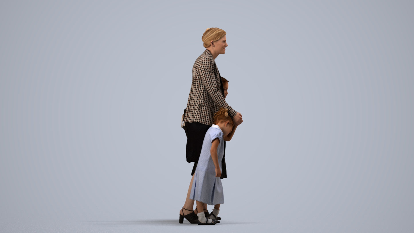 photogrammetry 3D girl kids, realistic human model archviz FBX, side view render