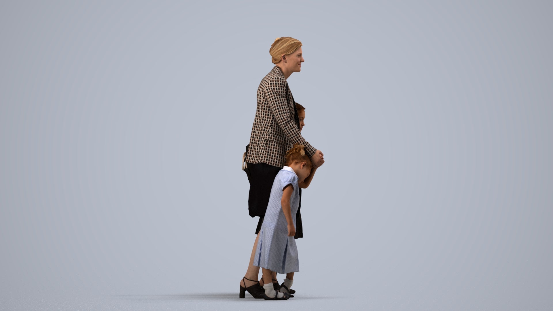 photogrammetry 3D girl kids, realistic human model archviz FBX, side view render