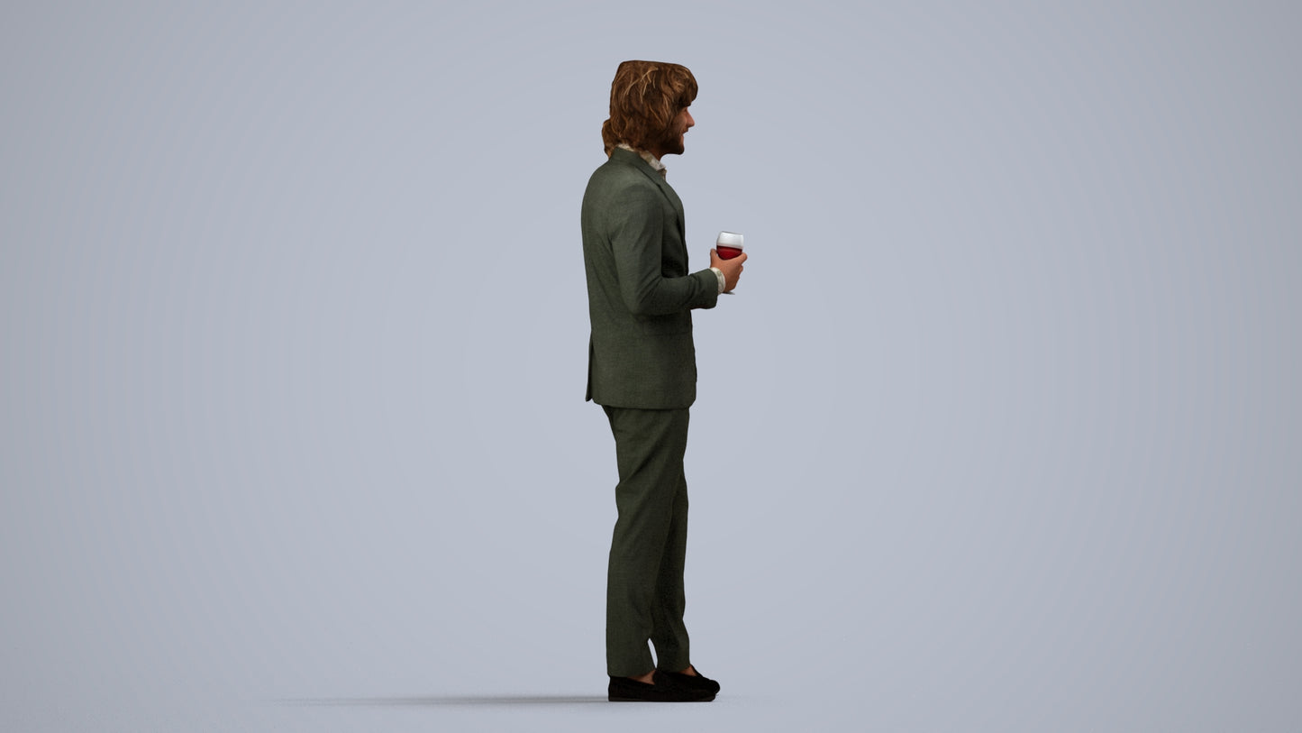 3D people model man business, scanned human for 3ds Max rendering, side view render