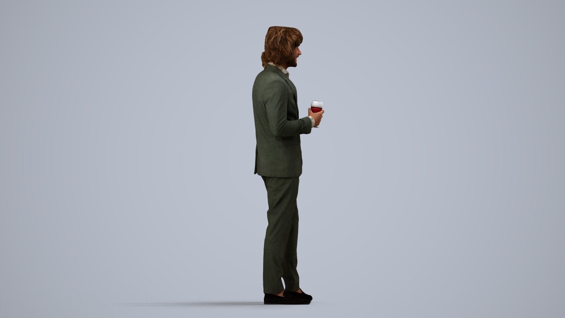 3D people model man business, scanned human for 3ds Max rendering, side view render