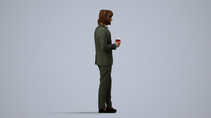 3D people model man business, scanned human for 3ds Max rendering, side view render