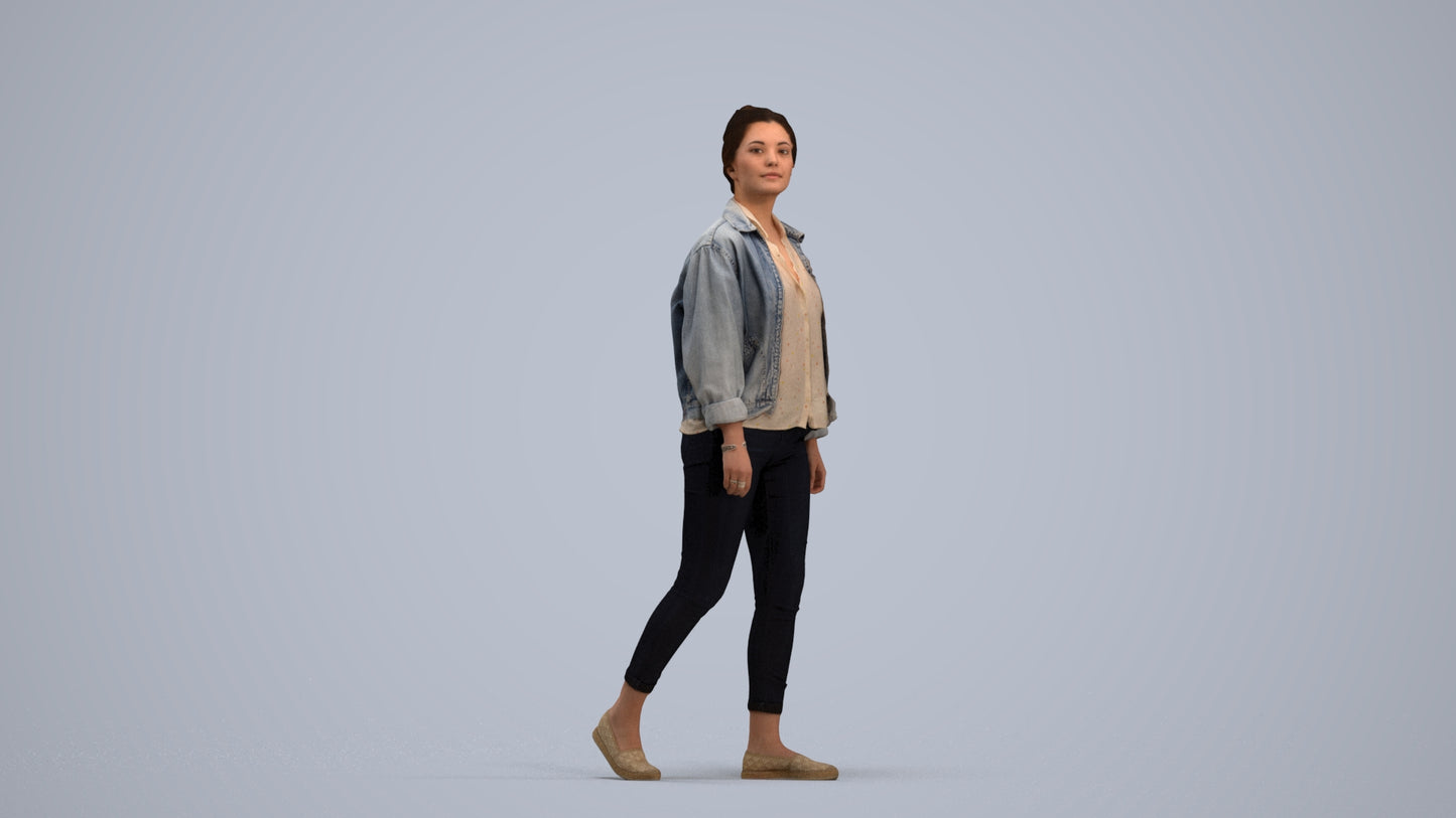 realistic 3D people woman casual walking, render-ready for V-Ray and Corona, FBX OBJ, standing pose render