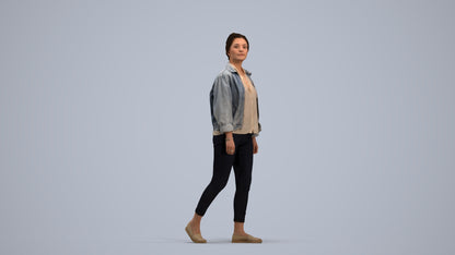 realistic 3D people woman casual walking, render-ready for V-Ray and Corona, FBX OBJ, standing pose render