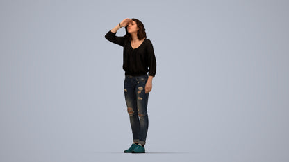 realistic 3D woman casual walking, scanned archviz people for Blender and 3ds Max, top-down view render