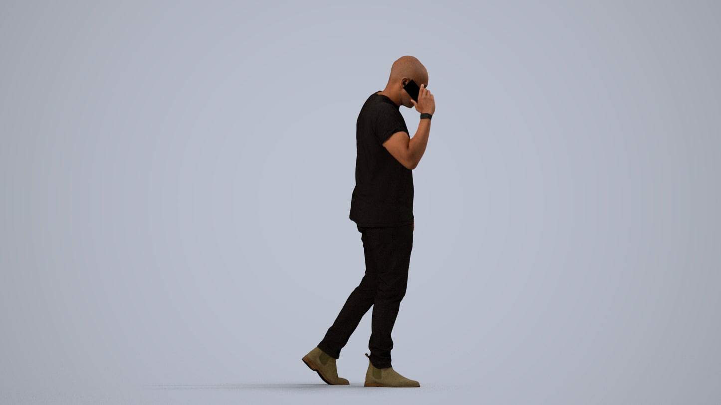 3D scanned man walking casual, photorealistic archviz people for Enscape and SketchUp, side view render
