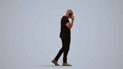 3D scanned man walking casual, photorealistic archviz people for Enscape and SketchUp, side view render
