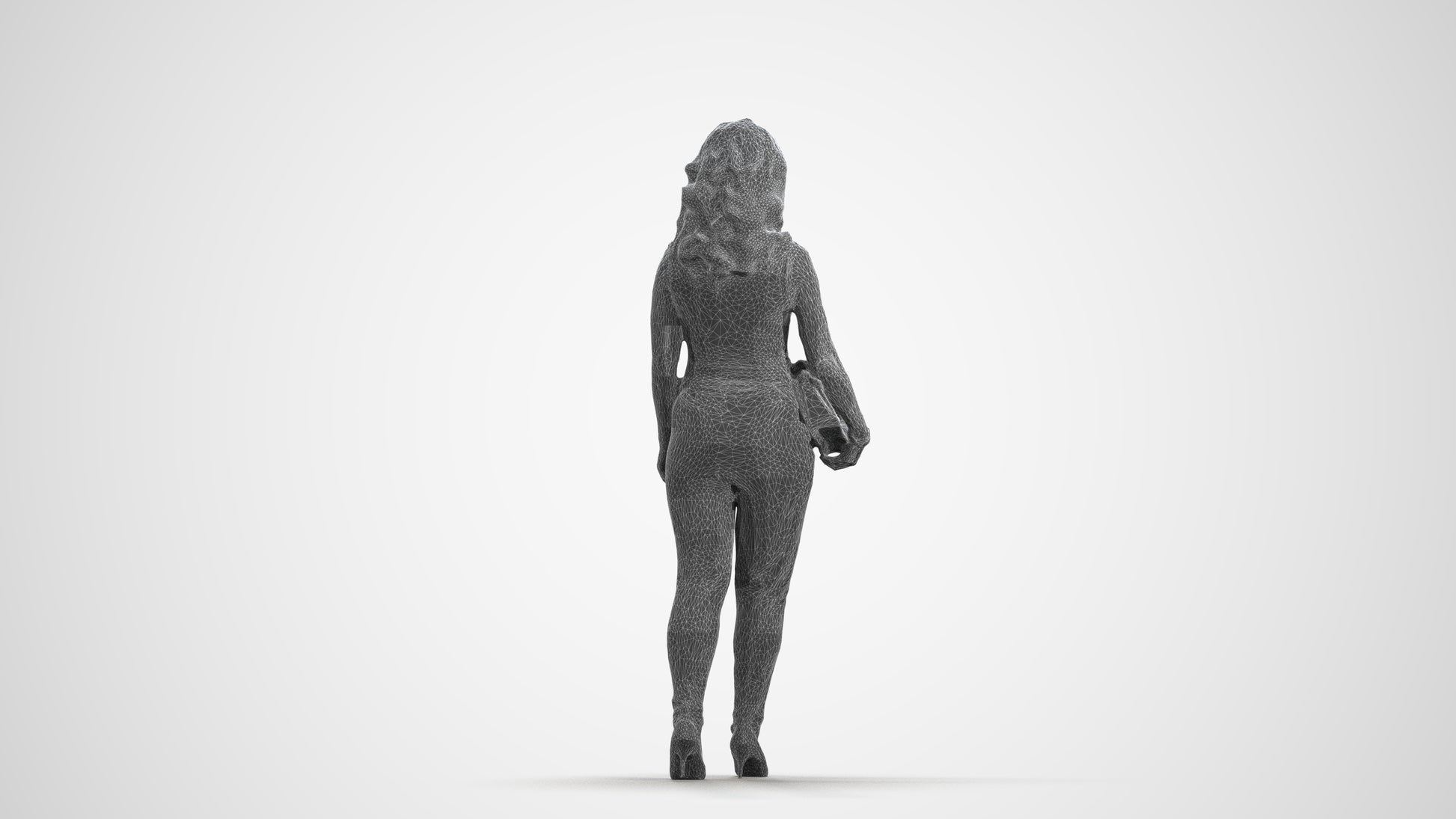realistic 3D human woman casual standing, archviz people FBX OBJ for Blender, wireframe front view