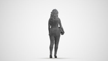 realistic 3D human woman casual standing, archviz people FBX OBJ for Blender, wireframe front view