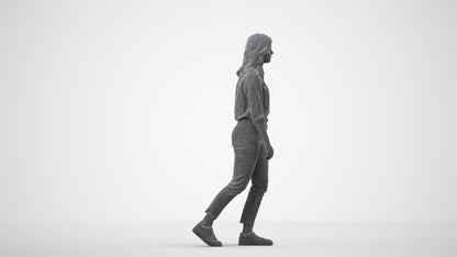 realistic 3D people woman casual walking, render-ready for V-Ray and Corona, FBX OBJ, wireframe side view