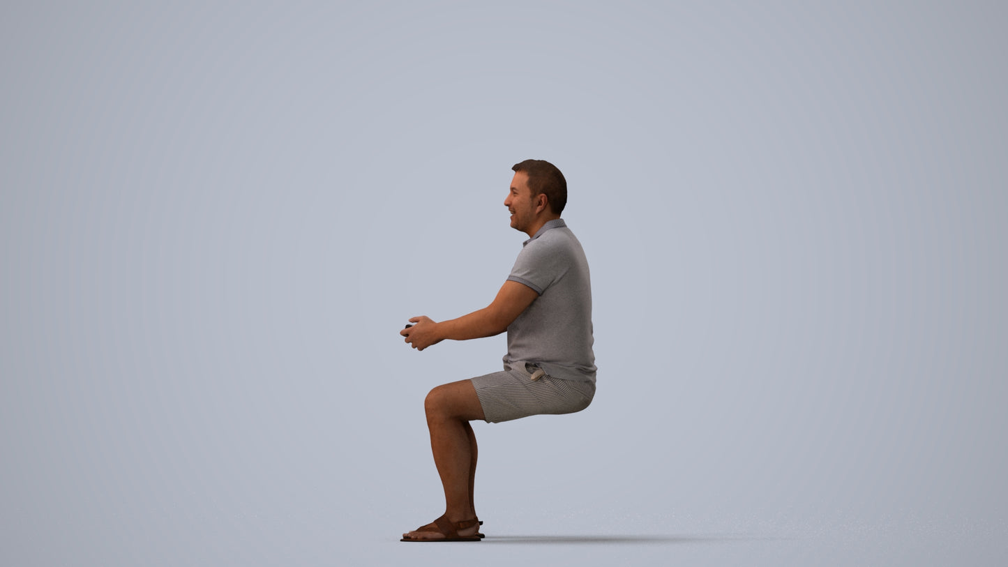realistic 3D people man casual sitting, render-ready for V-Ray and Corona, FBX OBJ, three-quarter view render