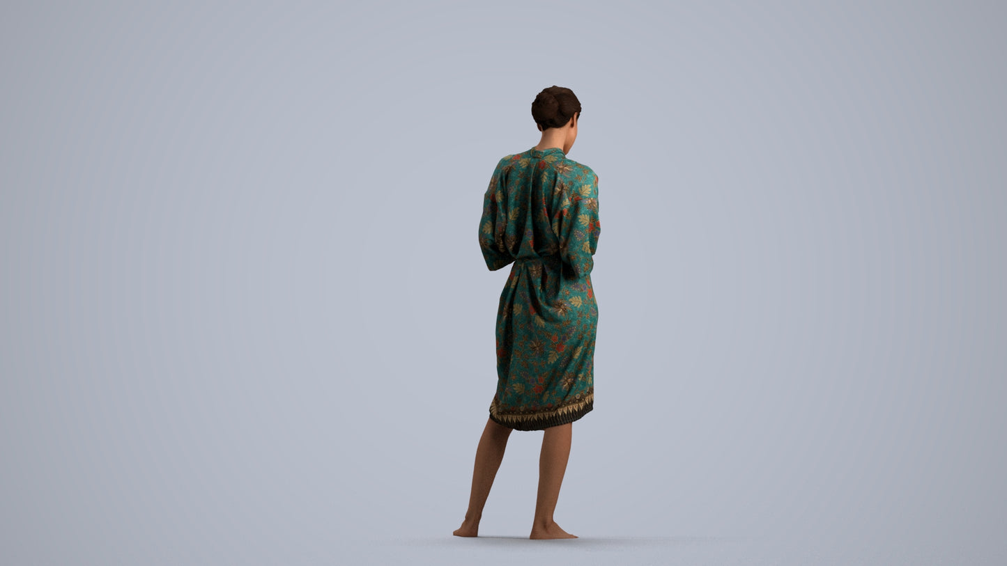 realistic 3D woman casual bathroom, scanned archviz people for Blender and 3ds Max, front view render