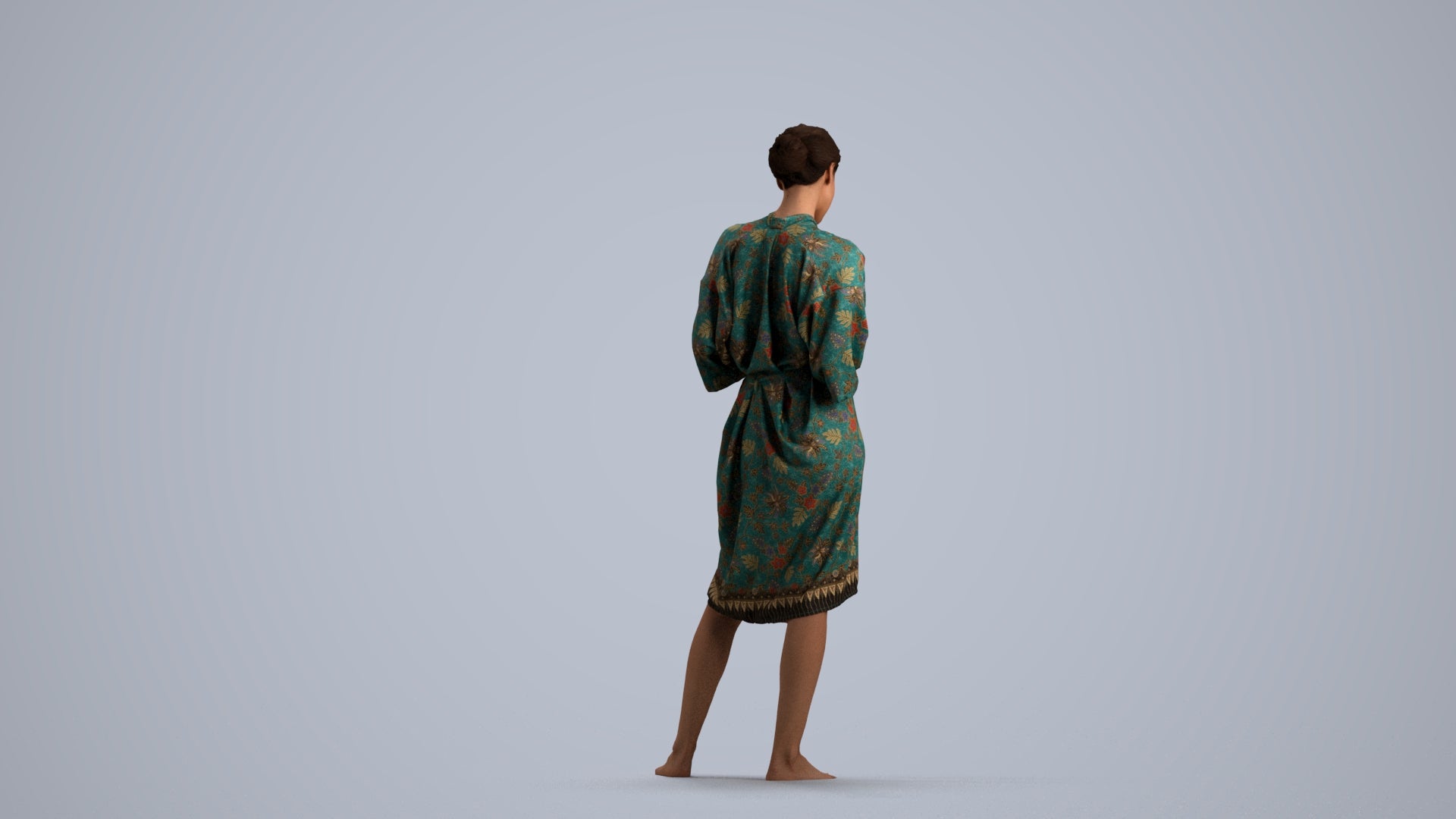 realistic 3D woman casual bathroom, scanned archviz people for Blender and 3ds Max, front view render