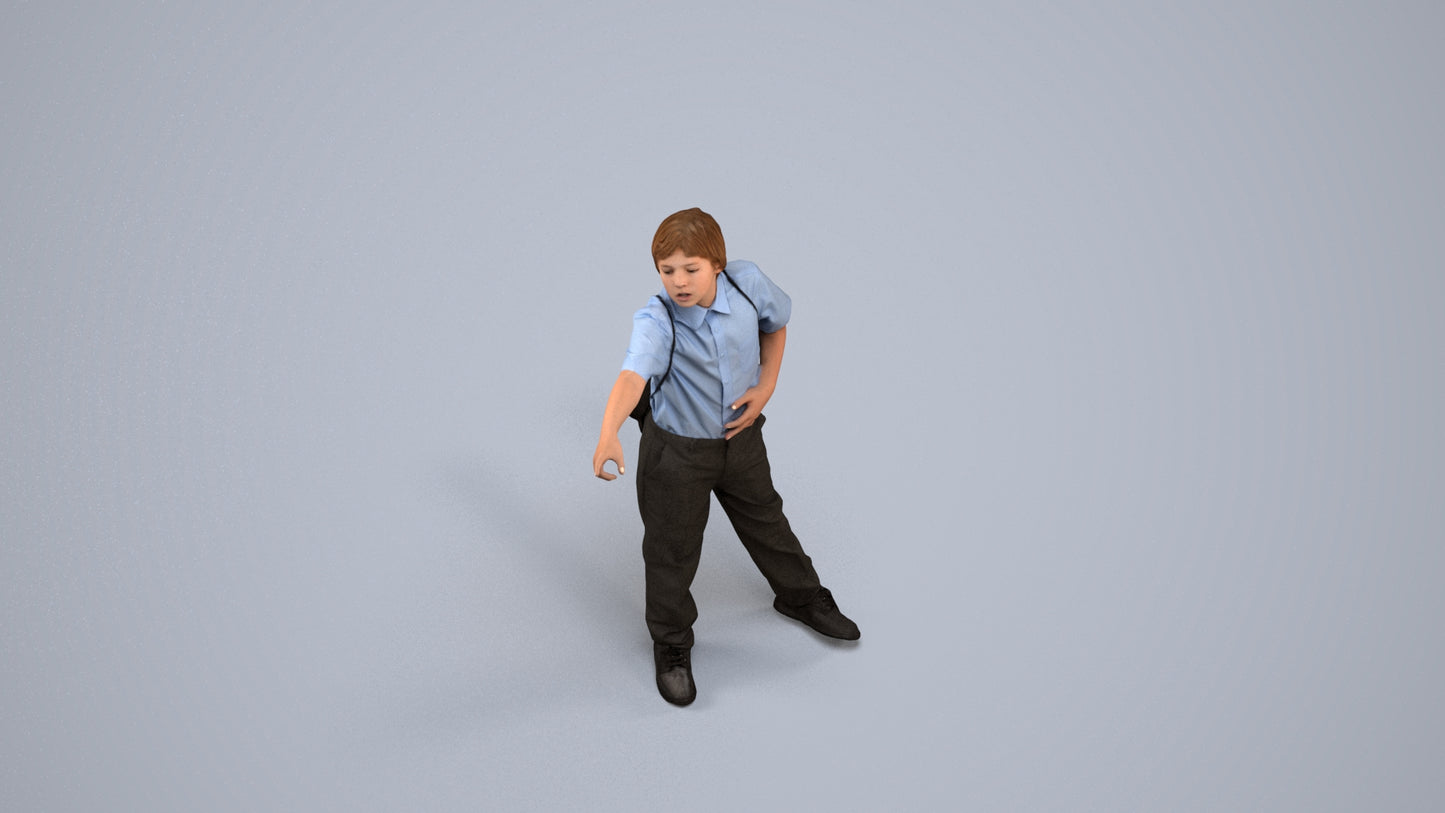 3D people model boy kids, scanned human for 3ds Max rendering, back view render
