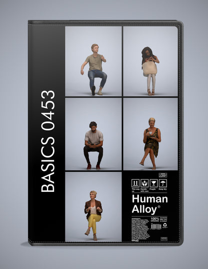 5x realistic 3D people sitting pack, scanned archviz collection for Blender and 3ds Max