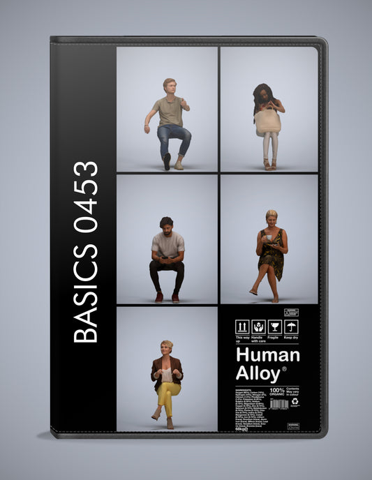 5x realistic 3D people sitting pack, scanned archviz collection for Blender and 3ds Max