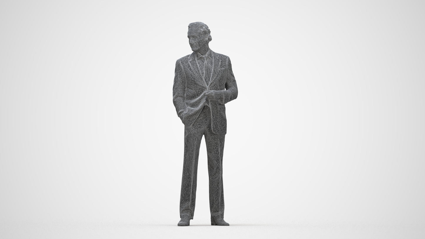 3D scanned man business, photorealistic archviz people for Enscape and SketchUp, wireframe back view