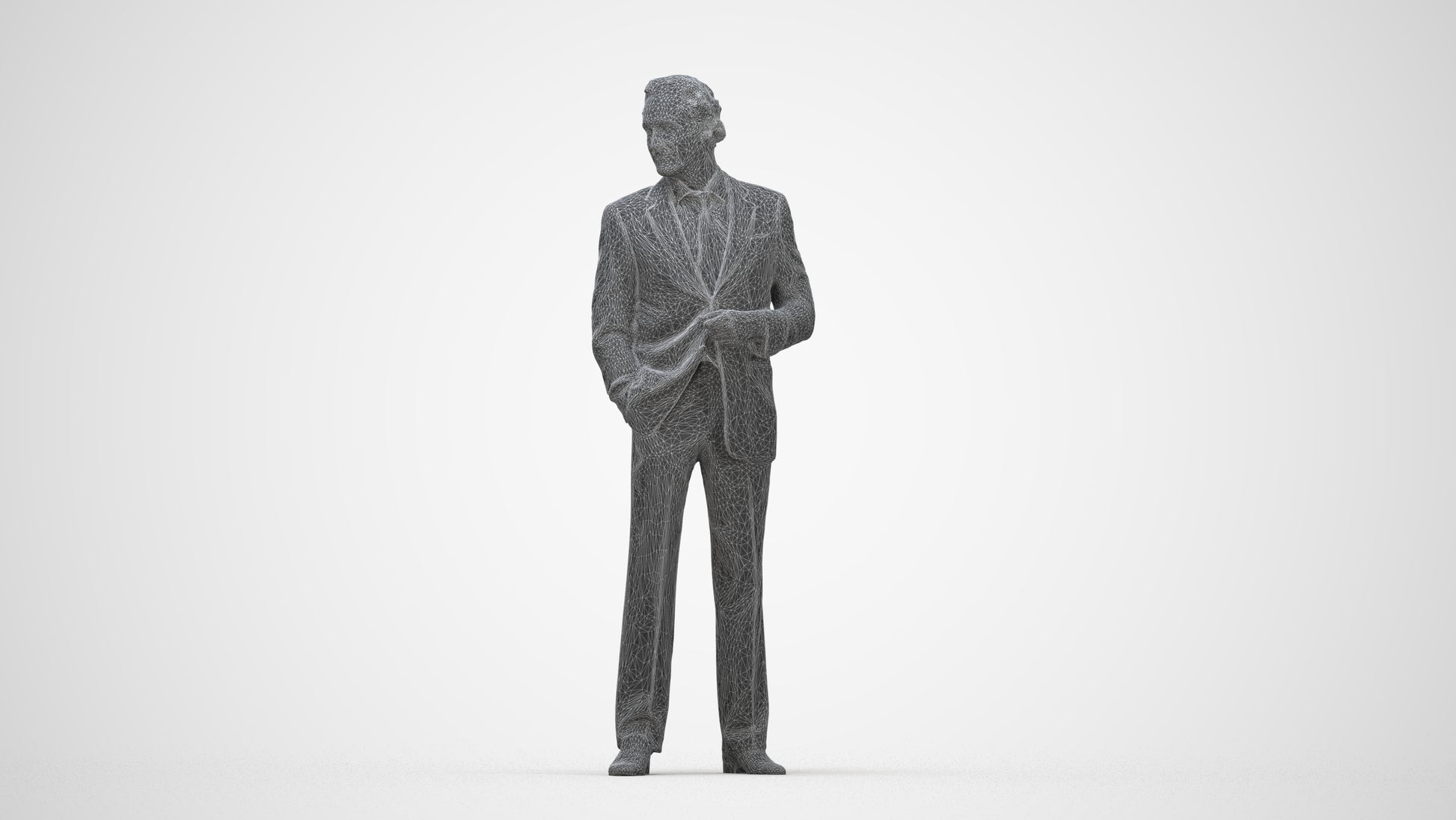 3D scanned man business, photorealistic archviz people for Enscape and SketchUp, wireframe back view