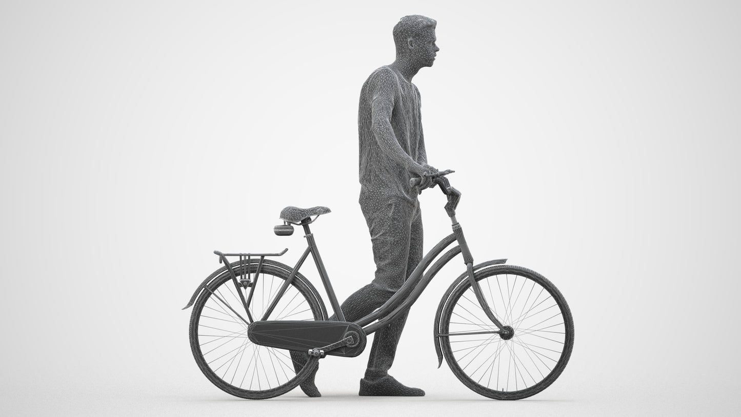 realistic 3D people man casual cycling, render-ready for V-Ray and Corona, FBX OBJ, wireframe side view