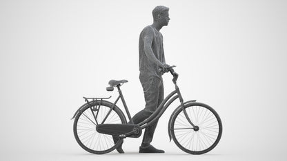 realistic 3D people man casual cycling, render-ready for V-Ray and Corona, FBX OBJ, wireframe side view