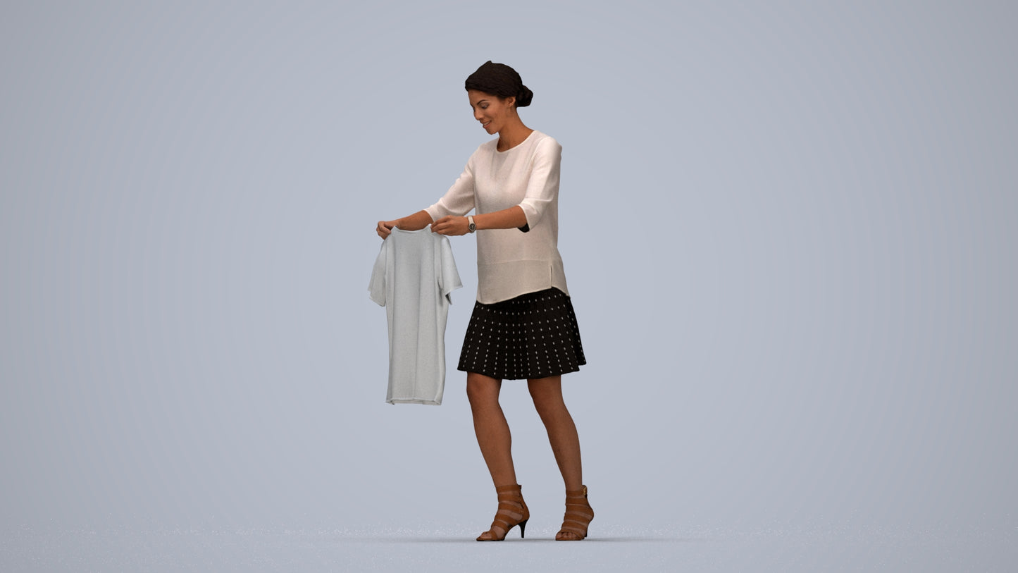 3D scanned woman bathroom casual, photorealistic archviz people for Enscape and SketchUp, top-down view render