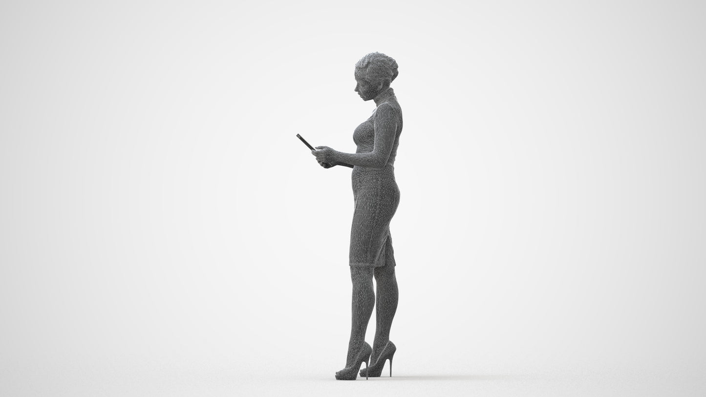 3D scanned woman standing business, photorealistic archviz people for Enscape and SketchUp, square thumbnail