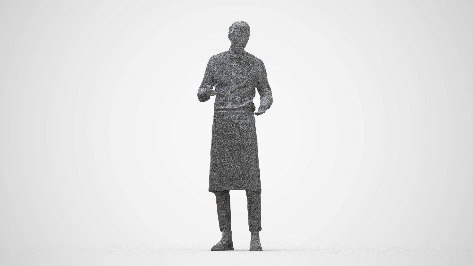 photogrammetry 3D man hospitality, realistic human model archviz FBX, wireframe back view