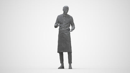 photogrammetry 3D man hospitality, realistic human model archviz FBX, wireframe back view