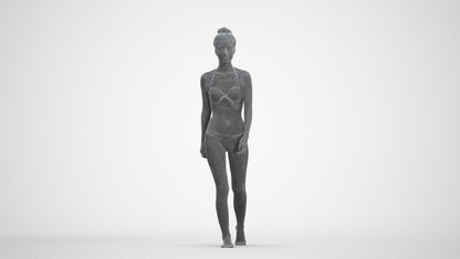 realistic 3D human woman pool, archviz people FBX OBJ for Blender, three-quarter front view render