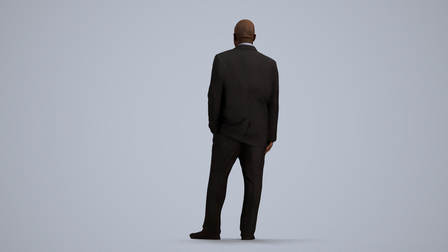 3D human model man business, photogrammetry scanned person for archviz, front view render