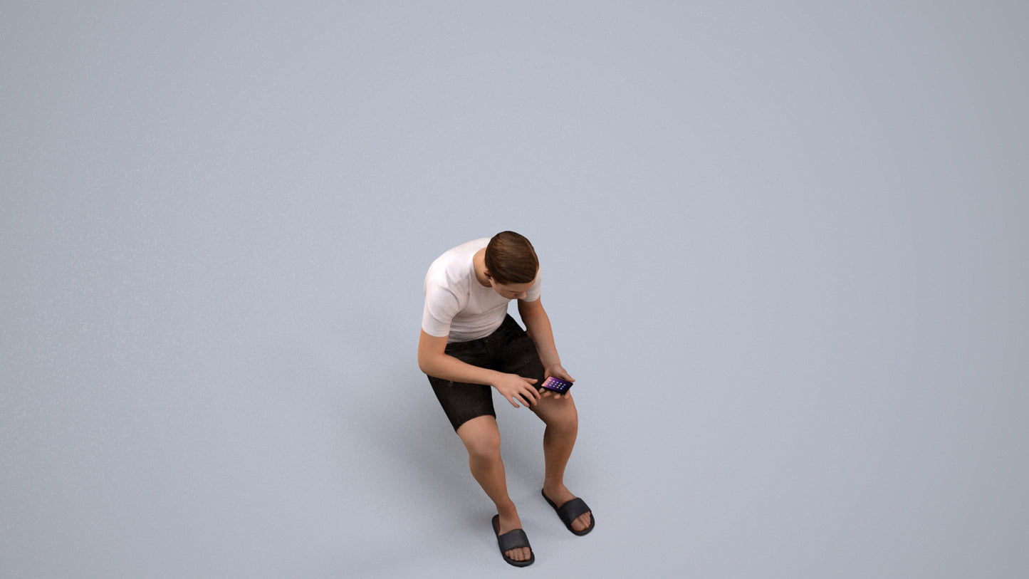 3D human model boy casual kids, photogrammetry scanned person for archviz, back view render