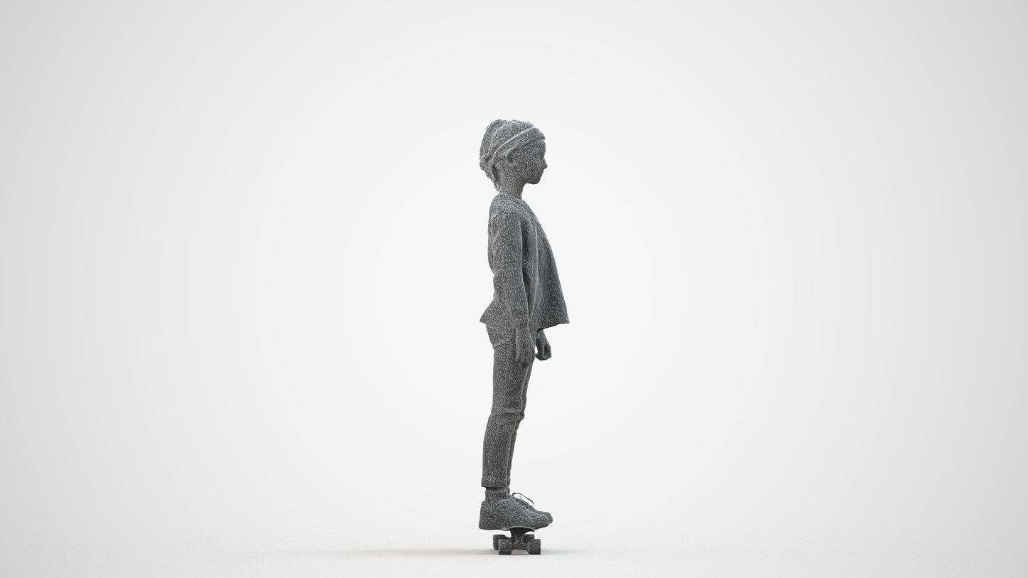 scanned 3D girl casual kids, photogrammetry people for Enscape and V-Ray, wireframe side view