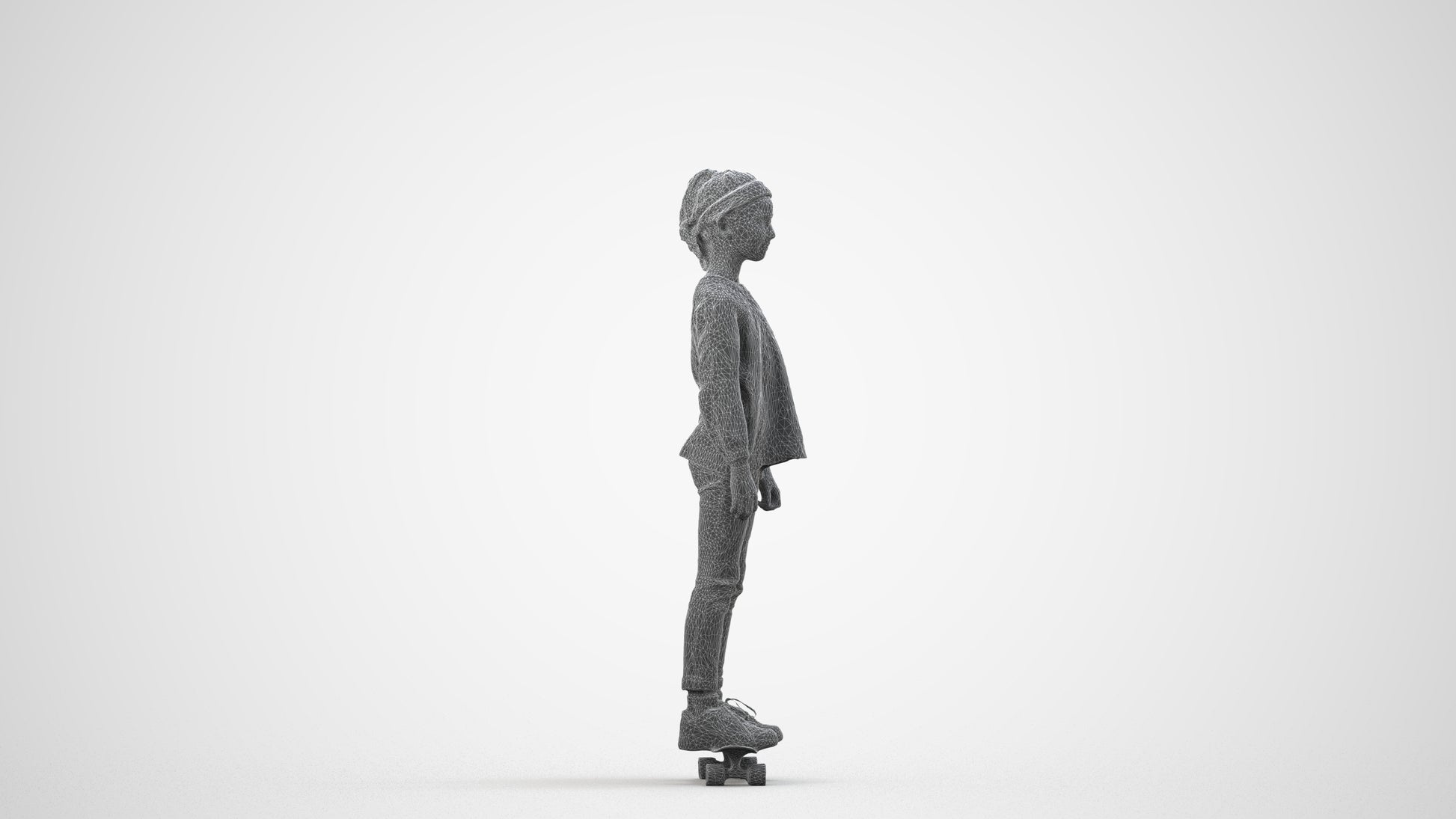 scanned 3D girl casual kids, photogrammetry people for Enscape and V-Ray, wireframe side view