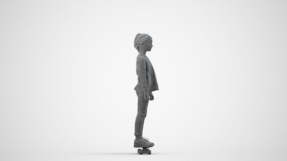 scanned 3D girl casual kids, photogrammetry people for Enscape and V-Ray, wireframe side view